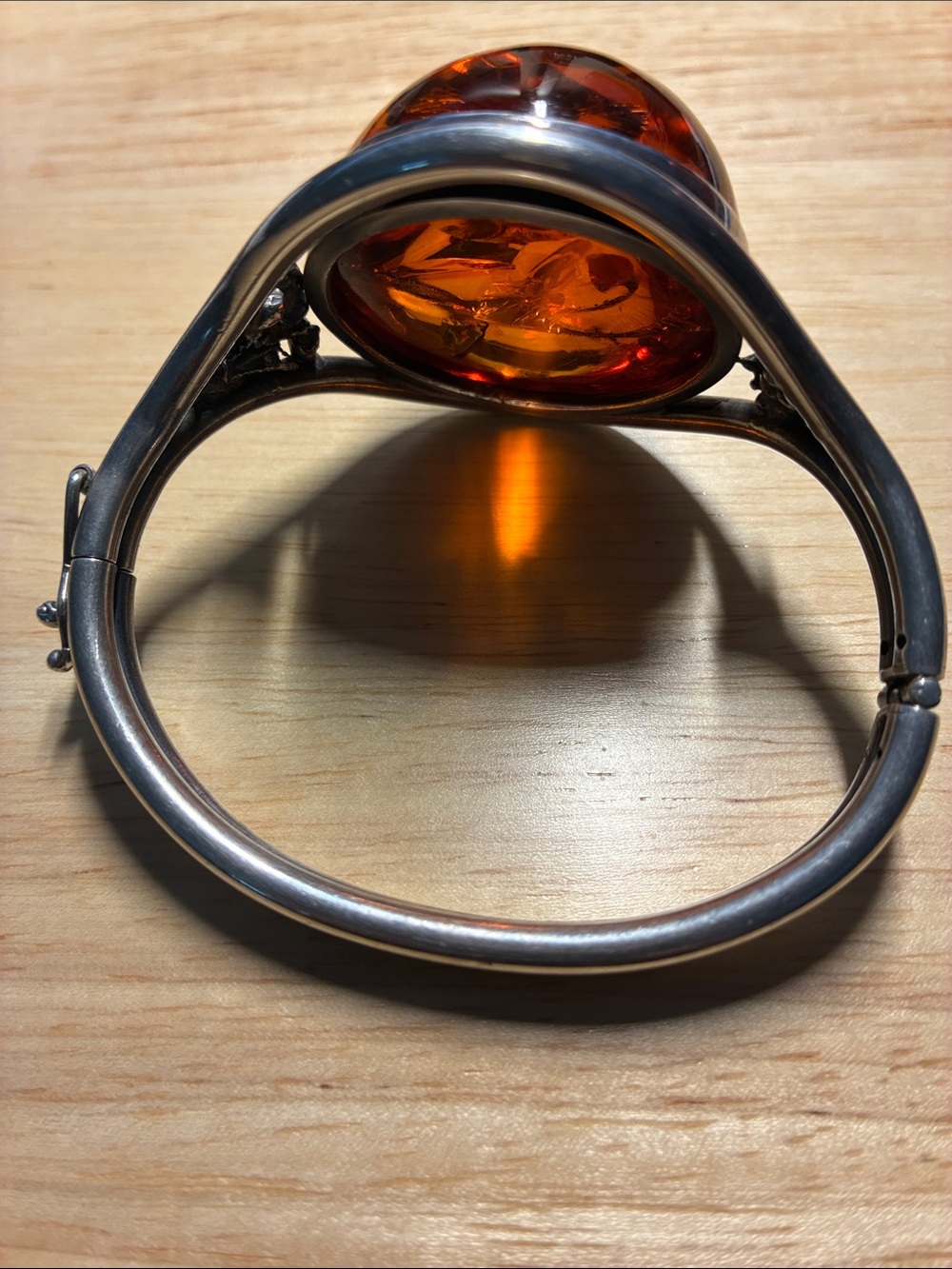 Vintage Sterling Silver Bracelet with Genuine Amber Cabochon - Picture 2 of 5